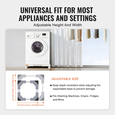Μίνι Βάση Ψυγείου VEVOR Βάση πλυντηρίου γενικής χρήσης, Ρυθμιζόμενη βάση ψυγείου με 4 δυνατά πόδια, βάση πολλαπλών λειτουργιών πλυντηρίου ρούχων για πλυντήριο και στεγνωτήριο, 414-691 mm πλάτος επεκτάσιμη