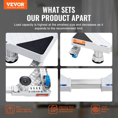 Μίνι Βάση Ψυγείου VEVOR Βάση πλυντηρίου γενικής χρήσης, Ρυθμιζόμενη βάση ψυγείου με λείες ρόδες, Βάση πολλαπλών λειτουργιών πλυντηρίου ρούχων για πλυντήριο και στεγνωτήριο, 414-691 mm πλάτος επεκτάσιμο