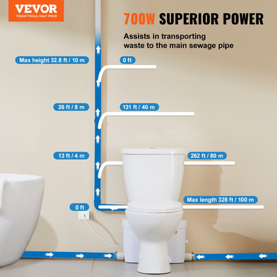 VEVOR Macerating Toilet System with Pump Upflush Toilet για υπόγειο 700W