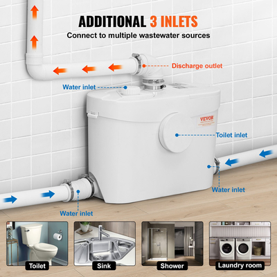 VEVOR Macerating Toilet System with Pump Upflush Toilet για υπόγειο 700W