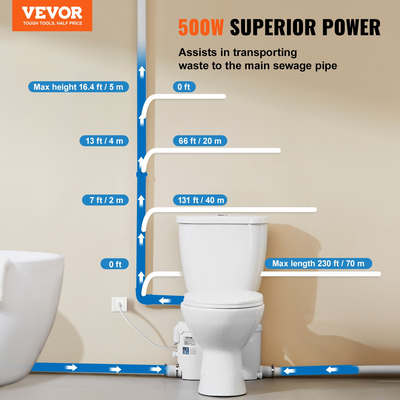 VEVOR Macerating Toilet System with 500W Pump Upflush Toilet For Underground