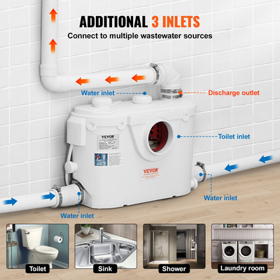 VEVOR Macerating Toilet System with 500W Pump Upflush Toilet For Underground