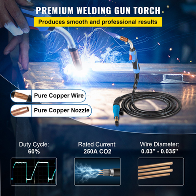 VEVOR Mig Welding Gun 250Amp 15Ft, κατάλληλο για Torch Welder Gun Miller Welding Gun M-25 Welding Torch Stinger Εφαρμογή αντικατάστασης για Miller M-25 Αριθμός εξαρτήματος 169598 fit 0.030&quot;-0.035&quot; Σύρμα