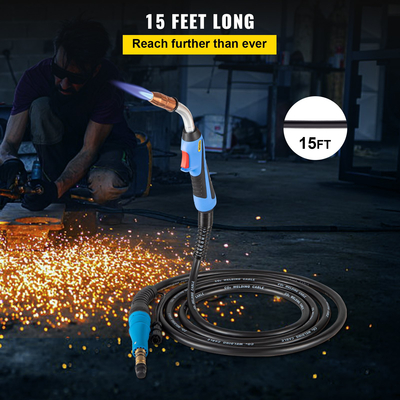 VEVOR Mig Welding Gun 250Amp 15Ft, κατάλληλο για Torch Welder Gun Miller Welding Gun M-25 Welding Torch Stinger Εφαρμογή αντικατάστασης για Miller M-25 Αριθμός εξαρτήματος 169598 fit 0.030&quot;-0.035&quot; Σύρμα