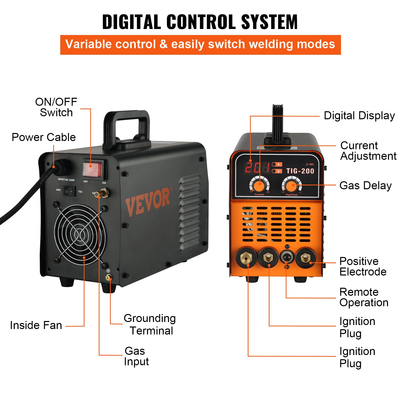 VEVOR TIG-200C, 200 Amp TIG/MMA ARC 2-in-1 Welder HF IGBT DC Inverter Welding Machine για συγκόλληση χάλυβα, τιτανίου και κραμάτων χαλκού