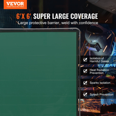 Οθόνη συγκόλλησης VEVOR με πλαίσιο, 6&#039; x 6&#039; σήτα κουρτίνας συγκόλλησης, ανθεκτική στη φλόγα οθόνη προστασίας συγκόλλησης βινυλίου σε 4 περιστρεφόμενους τροχούς (2 με δυνατότητα κλειδώματος), κινητή &amp; επαγγελματική για εργαστήριο/βιομηχανική, πράσινη
