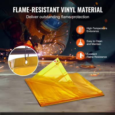 Οθόνη συγκόλλησης VEVOR με πλαίσιο, σήτα κουρτίνας συγκόλλησης 6&#039; x 6&#039;, προστατευτική οθόνη συγκόλλησης βινυλίου στη φλόγα σε 4 περιστρεφόμενους τροχούς (2 με δυνατότητα κλειδώματος), κινητή &amp; επαγγελματική για εργαστήριο/βιομηχανική, κίτρινη