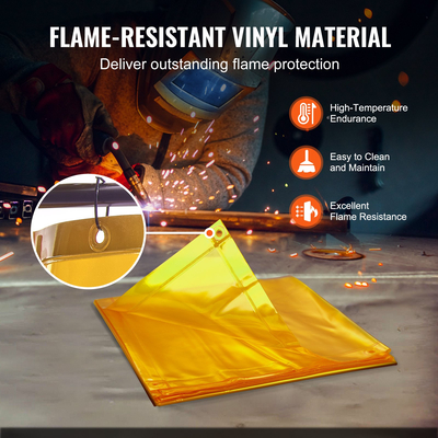 Οθόνη συγκόλλησης VEVOR με πλαίσιο, 6&#039; x 8&#039; σήτα κουρτίνας συγκόλλησης, ανθεκτική στη φλόγα οθόνη προστασίας συγκόλλησης βινυλίου σε 4 περιστρεφόμενους τροχούς (2 με δυνατότητα κλειδώματος), κινητή &amp; επαγγελματική για εργαστήριο/βιομηχανική, κίτρινη