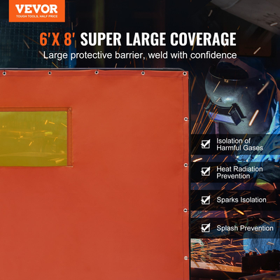 Οθόνη συγκόλλησης VEVOR με πλαίσιο, σήτες κουρτίνας συγκόλλησης 6&#039; x 8&#039;, προστατευτική οθόνη συγκόλλησης βινυλίου ανθεκτική στη φλόγα με 4 περιστρεφόμενους τροχούς (2 με δυνατότητα κλειδώματος) &amp; διαφανές παράθυρο για εργαστήριο/βιομηχανικό, κόκκινο