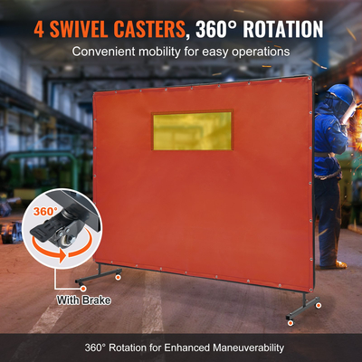 Οθόνη συγκόλλησης VEVOR με πλαίσιο, σήτες κουρτίνας συγκόλλησης 6&#039; x 8&#039;, προστατευτική οθόνη συγκόλλησης βινυλίου ανθεκτική στη φλόγα με 4 περιστρεφόμενους τροχούς (2 με δυνατότητα κλειδώματος) &amp; διαφανές παράθυρο για εργαστήριο/βιομηχανικό, κόκκινο