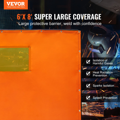 Οθόνη συγκόλλησης VEVOR με πλαίσιο, σήτες κουρτίνας συγκόλλησης 6&#039; x 8&#039;, προστατευτική οθόνη συγκόλλησης βινυλίου ανθεκτική στη φλόγα με 4 περιστρεφόμενους τροχούς (2 με δυνατότητα κλειδώματος) &amp; διαφανές παράθυρο για εργαστήριο/βιομηχανικό, κίτρινο