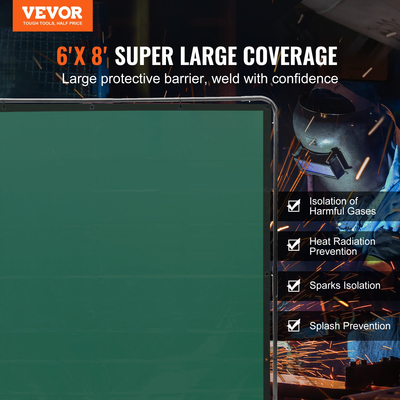 Οθόνη συγκόλλησης VEVOR με πλαίσιο, σήτα κουρτίνας συγκόλλησης 6&#039; x 8&#039;, οθόνη προστασίας συγκόλλησης βινυλίου ανθεκτική στη φλόγα σε 4 περιστρεφόμενους τροχούς (2 με δυνατότητα κλειδώματος), κινητή &amp; επαγγελματική για εργαστήριο/βιομηχανική, πράσινη