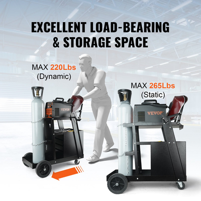 Καρότσι συγκόλλησης VEVOR, καρότσι συγκόλλησης 2 επιπέδων 4 συρταριών με χωρητικότητα βάρους 265 LBS, περιστρεφόμενους τροχούς 360°, αλυσίδες ασφαλείας αποθήκευσης δεξαμενής, καρότσι συγκόλλησης MIG βαρέως τύπου για Mig Welder και κόφτη πλάσματος
