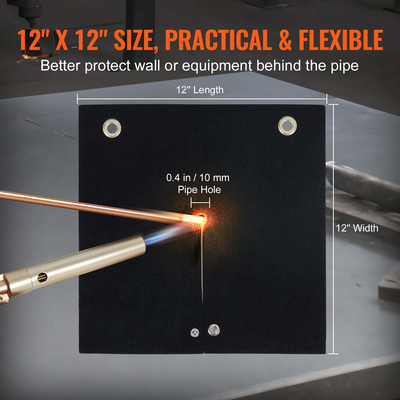 Κουβέρτα συγκόλλησης VEVOR, 12&quot; x 12&quot; Χαλάκι συγκόλλησης από ανθρακονήματα, ανθεκτικό στη θερμότητα έως 1800°F, προστατευτικό επίστρωμα προστασίας από φλόγα Οπή υδραυλικού φακού προπανίου, μαξιλαράκι συγκόλλησης με μεταλλικούς δακτύλιους για χάλκινο σωλήνα