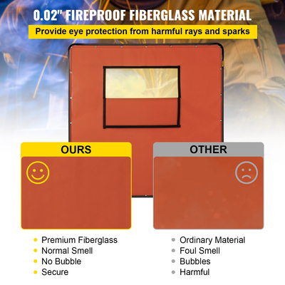 Κουρτίνα συγκόλλησης VEVOR, 6&#039; x 6&#039;, Σίτα συγκόλλησης με μεταλλικό σκελετό &amp; 4 ρόδες, πυρίμαχο υαλοβάμβακα με διαφανές παράθυρο, για εργαστήριο, βιομηχανικό χώρο, κόκκινο