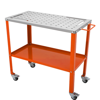 Τραπέζι συγκόλλησης VEVOR 36&quot; x 18&quot;, 1200 lbs Τραπέζι πάγκου εργασίας συγκόλλησης από χάλυβα χωρητικότητας 1200 λίβρες σε ρόδες, φορητός πάγκος εργασίας 2 στρωμάτων με τροχούς πέδησης, 4 υποδοχές εργαλείων, οπές στερέωσης 5/8 ιντσών