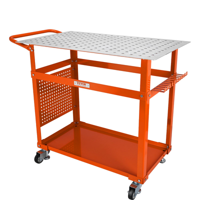Τραπέζι συγκόλλησης VEVOR 36&#039;&#039; x 24&#039;&#039;, Τραπέζι πάγκου συγκόλλησης από χάλυβα χωρητικότητας 600 λίβρες σε ρόδες, φορητός πάγκος εργασίας με διπλό στρώμα αποθήκευσης, οπές στερέωσης 5/8 ιντσών, 11 γάντζοι