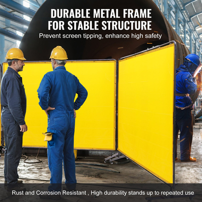 Οθόνη συγκόλλησης VEVOR με πλαίσιο, 6&#039; x 8&#039; 3 Οθόνες κουρτίνας συγκόλλησης πάνελ, Οθόνη προστασίας συγκόλλησης βινυλίου σε φλόγα σε 12 περιστρεφόμενους τροχούς (6 με δυνατότητα κλειδώματος), κινητά &amp; επαγγελματικά για συνεργείο, κίτρινο