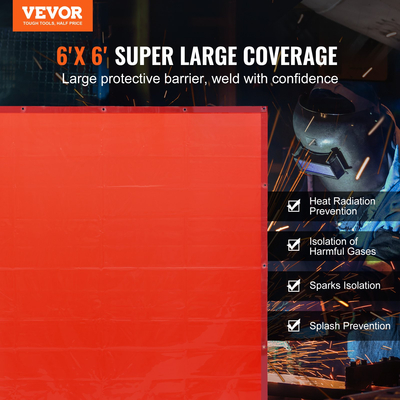 VEVOR Welding Curtain Screen, 6&#039; x 6&#039; Hanging Welding Curtain Wall, Ανθεκτικές στη φλόγα Οθόνες προστασίας συγκόλλησης βινυλίου με προστασία UV 6 επιπέδων &amp; οπές ανάρτησης, φορητό για εργαστήριο/βιομηχανικό, κόκκινο