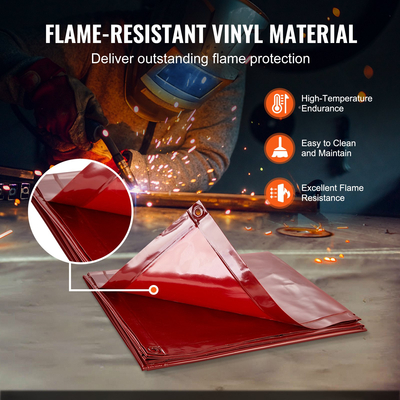 VEVOR Welding Curtain Screen, 6&#039; x 6&#039; Hanging Welding Curtain Wall, Ανθεκτικές στη φλόγα Οθόνες προστασίας συγκόλλησης βινυλίου με προστασία UV 6 επιπέδων &amp; οπές ανάρτησης, φορητό για εργαστήριο/βιομηχανικό, κόκκινο