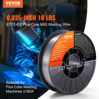 Σύρμα συγκόλλησης VEVOR Flux Core, E71T-GS 0,035 ιντσών 10LBS, Σύρμα συγκόλλησης MIG από ήπιο χάλυβα χωρίς αέριο με χαμηλό πιτσίλισμα για συγκόλληση τόξου σε όλες τις θέσεις και χρήση σε εξωτερικούς χώρους