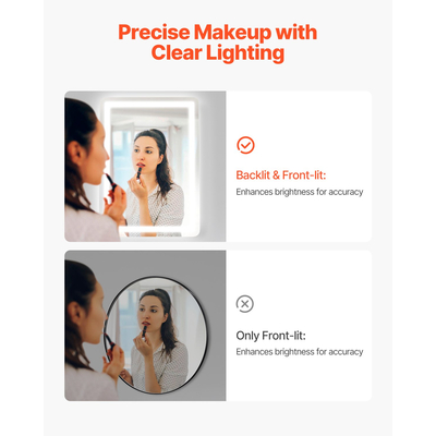 VEVOR LED Καθρέφτης Μπάνιου 3 Χρωμάτων Αντιθαμβωτικός Καθρέπτης Νεοκαπέδου 50 x 70cm