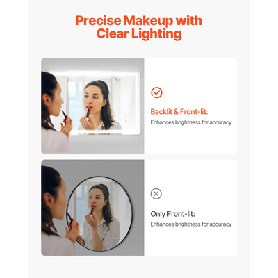 VEVOR LED Καθρέφτης Μπάνιου 3 Χρώμα Αντιθαμβωτικός Καθρέφτης Νεροχύτης 70 x 100cm