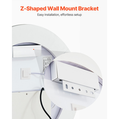 VEVOR LED Καθρέφτης Μπάνιου 3 Χρώμα Αντιθαμβωτικός Επιτοίχιος Στρογγυλός Καθρέφτης Νεροχύτης 60cm