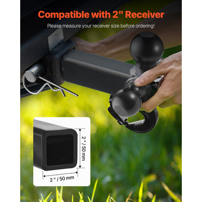 VEVOR Trailer Hitch 2&quot; Receiver 1-7/8&quot; &amp; 2&quot; &amp; 2-5/16&quot; Tri-Ball Hitch with Hook