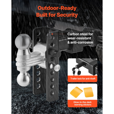 VEVOR Ρυθμιζόμενος κοτσαδόρος τρέιλερ 2&quot; Δέκτης 6&quot; Drop Tri-Ball Hitch 21500 lbs