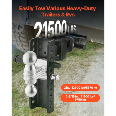 VEVOR ρυθμιζόμενος κοτσαδόρος τρέιλερ 2&quot; Δέκτης 8&quot; Drop Tri-Ball Hitch 21500 lbs