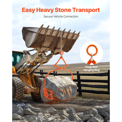 VEVOR 24in Stone Lifting Tongs 2 Claw Steel Rock Langs Swivel Log Grapple