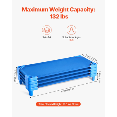 VEVOR Στοιβαζόμενη παιδική κούνια 52&quot; x 23&quot; βρεφικές κούνιες παιδικής φροντίδας για παιδιά μπλε (συσκευασία των 4)