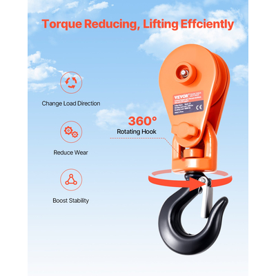 VEVOR 2 Ton Snatch Block με περιστρεφόμενο άγκιστρο 74 mm Ανύψωση τροχαλίας τροχαλίας