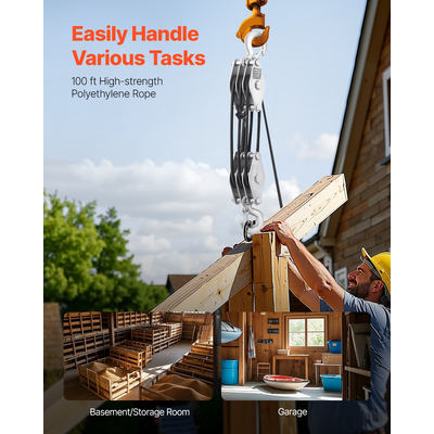 VEVOR 30,5 m Rope Hoist Twheel Block and Tackle Puller 5:1 Αναλογία 4400 lbs