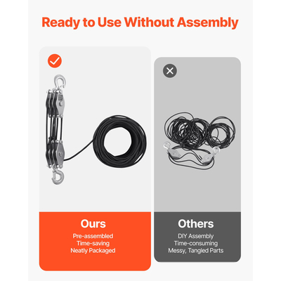 VEVOR 30,5 m Rope Hoist Twheel Block and Tackle Puller 5:1 Αναλογία 4400 lbs