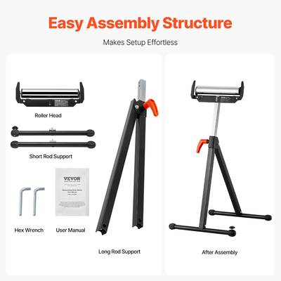 VEVOR 2-pack Rollers Stand Max Load 250 lb Ρυθμιζόμενο 27-43 in για ξυλουργική