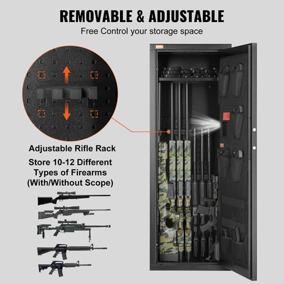VEVOR 10-12 Rifles Gun Safe Rifle Θυρίδα ασφαλείας με κλειδαριά ψηφιακό πληκτρολόγιο αφαιρούμενο ράφι