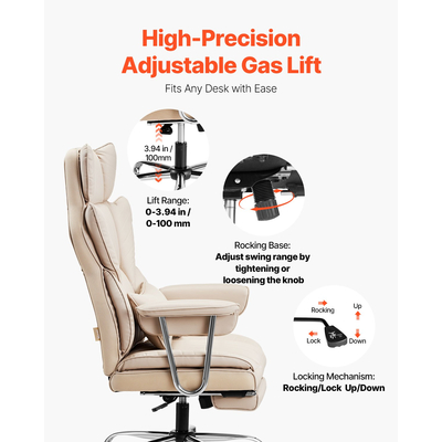 Καρέκλα γραφείου VEVOR Executive Chair Υπόποδα καρέκλας πλάτης &amp; αφαιρούμενα μπράτσα Καφέ