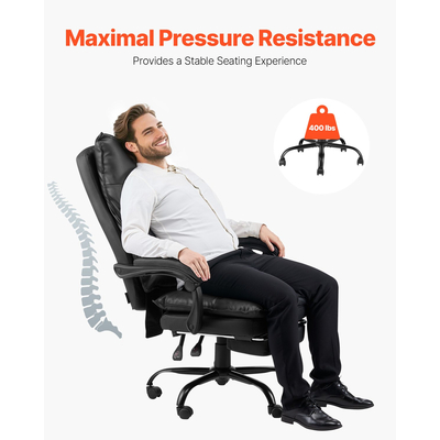Καρέκλα γραφείου VEVOR Υψηλή πλάτη καρέκλα με υποπόδιο οσφυϊκό μαξιλάρι μαύρο