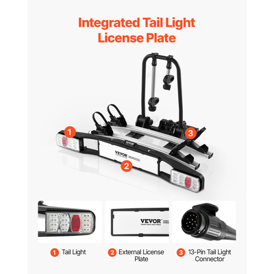 VEVOR Σχάρα ποδηλάτου για 2 ποδήλατα Στήριγμα ποδηλάτου με κοτσαδόρο που κλειδώνει και ταιριάζει σε δέκτες 5 cm