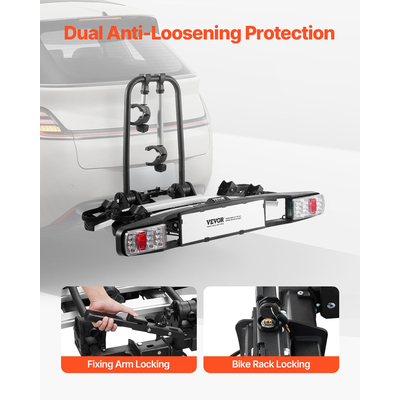 VEVOR Σχάρα ποδηλάτου για 2 ποδήλατα Στήριγμα ποδηλάτου με κοτσαδόρο που κλειδώνει και ταιριάζει σε δέκτες 5 cm
