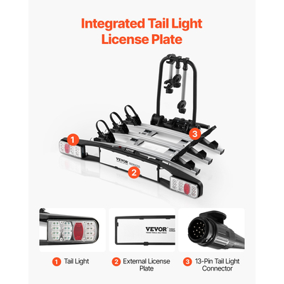 Βάση ποδηλάτου VEVOR για 3 ποδήλατα Βάση ποδηλάτου με κοτσαδόρο που κλειδώνει και ταιριάζει σε δέκτες 5 cm