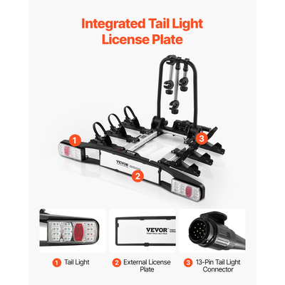 Βάση ποδηλάτου VEVOR για 3 ποδήλατα Πτυσσόμενη βάση ποδηλάτου με κοτσαδόρο που ταιριάζει σε δέκτες 5 cm