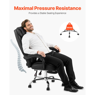 Καρέκλα στελεχών VEVOR Καρέκλα γραφείου ψηλή πλάτη με μαξιλάρι οσφυϊκού υποπόδιου μαύρο