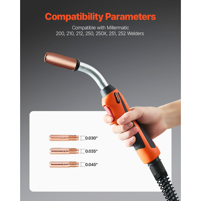 Πιστόλι συγκόλλησης VEVOR 250Amp Mig με καλώδιο 15FT για καλώδια 0,030&quot; 0,035&quot; &amp; 0,045