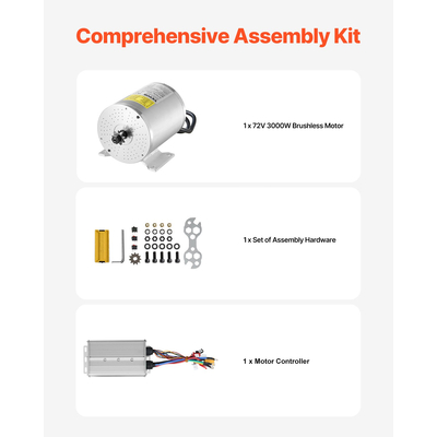 VEVOR 72V 3000W Ηλεκτρικό κιτ κινητήρα DC χωρίς ψήκτρες με αναβαθμισμένο ελεγκτή ταχύτητας