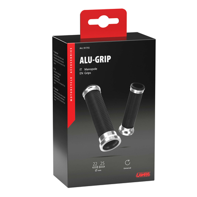 ΧΕΡΟΥΛΙΑ MOTO ALU GRIP  ΜΑΥΡΟ/ΑΣΗΜΙ ΧΡΩΜΑ 22mm+25mm 12cm LAMPA - 2 τεμ.