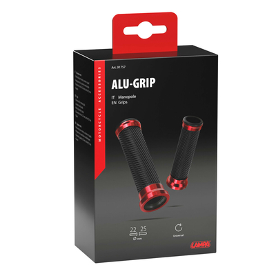 ΧΕΡΟΥΛΙΑ MOTO ALU GRIP  ΜΑΥΡΟ/ΚΟΚΚΙΝΟ ΧΡΩΜΑ 22mm+25mm 12cm LAMPA - 2 τεμ.