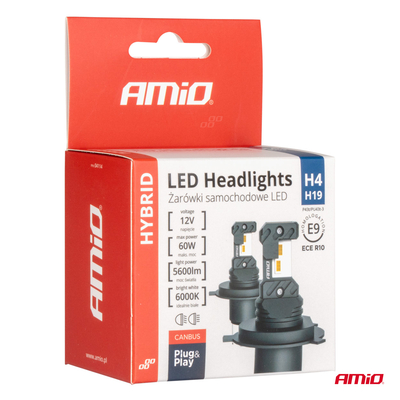 ΛΑΜΠΕΣ LED H4 12V 60W 6.000K 5.600lm +400% LED CAN-BUS HYBRID SERIES AMIO - 2 ΤΕΜ.